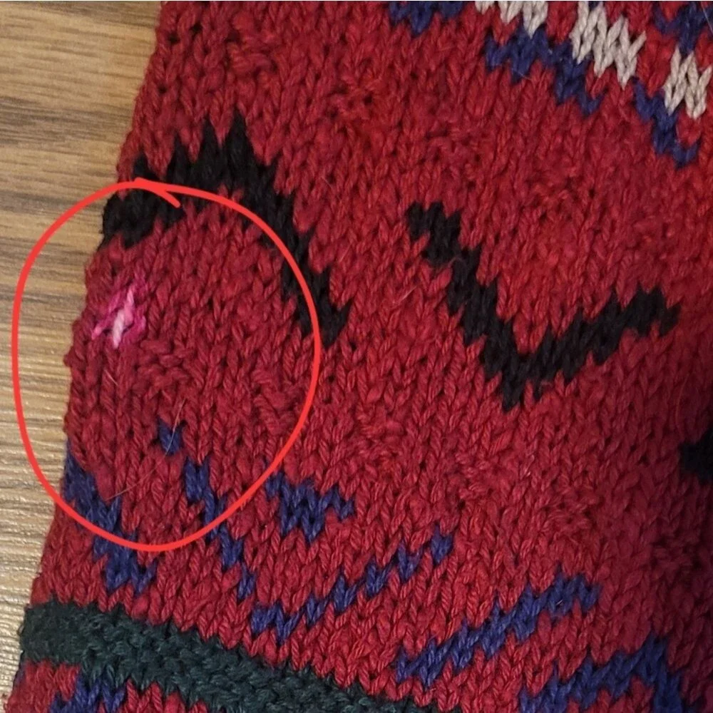 Red and Black Crewneck Sweater with Geometric Patterns
